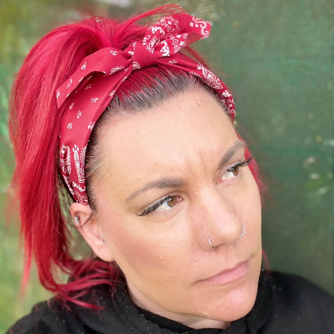 Red Paisley Print Headband with removable Bow