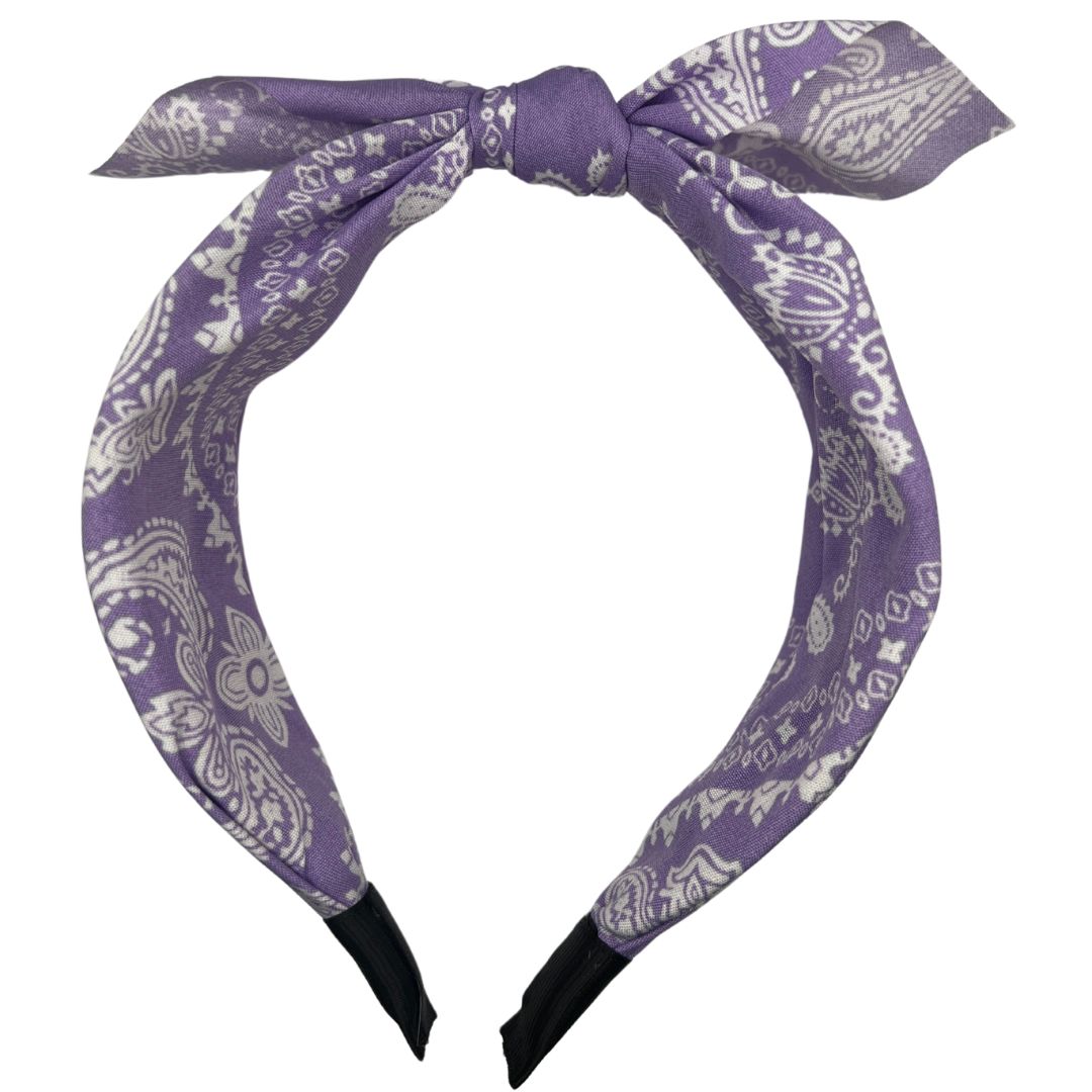 Purple Paisley Print Headband with removable Bow