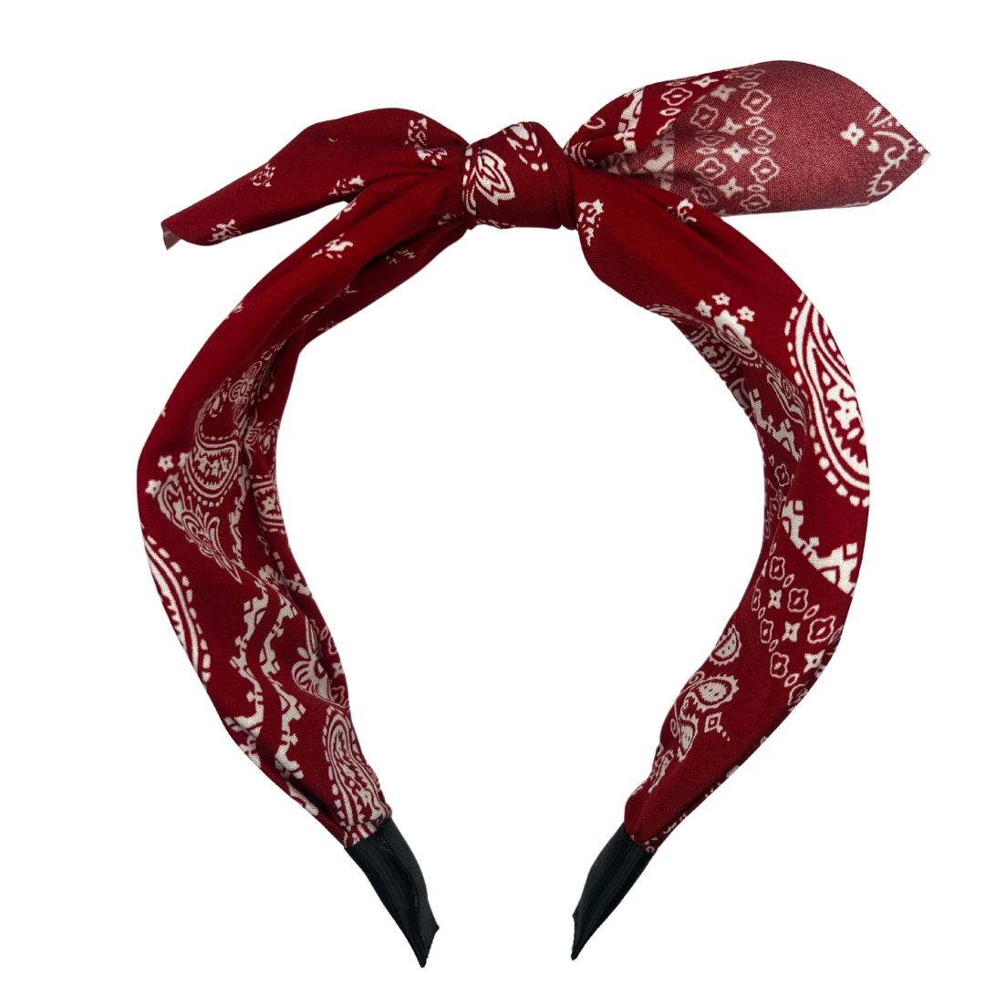 Red Paisley Print Headband with removable Bow