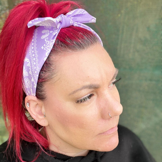 Purple Paisley Print Headband with removable Bow