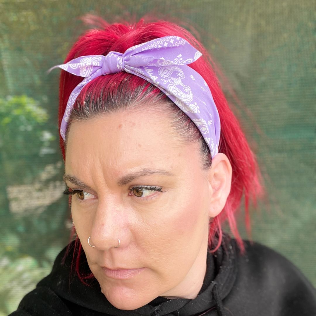 Purple Paisley Print Headband with removable Bow