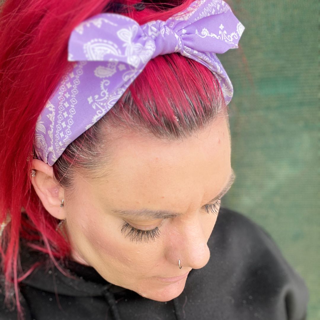 Purple Paisley Print Headband with removable Bow