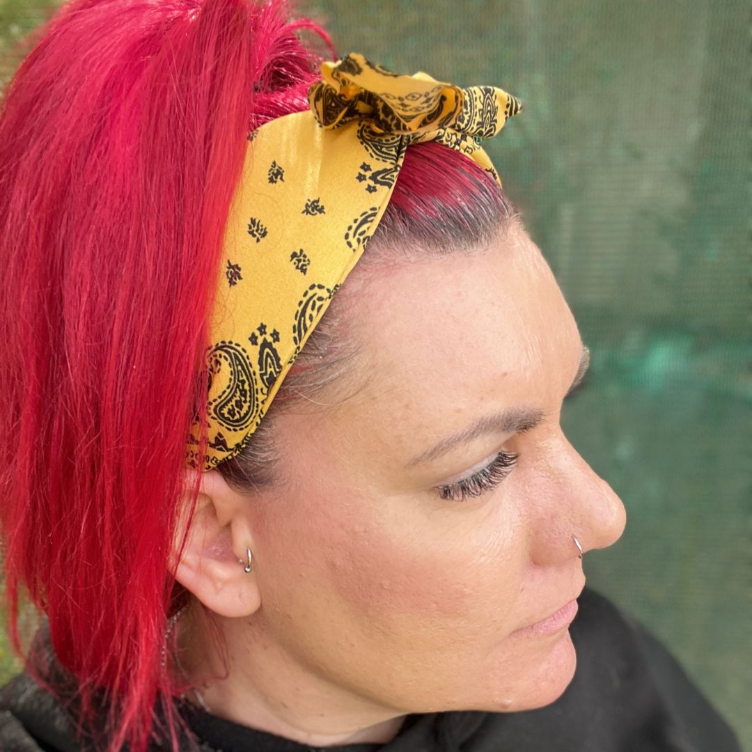 Yellow Paisley Print Headband with removable Bow