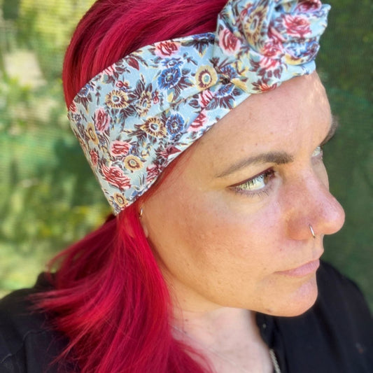 Blue Floral boho wire headwrap handmade in Melbourne