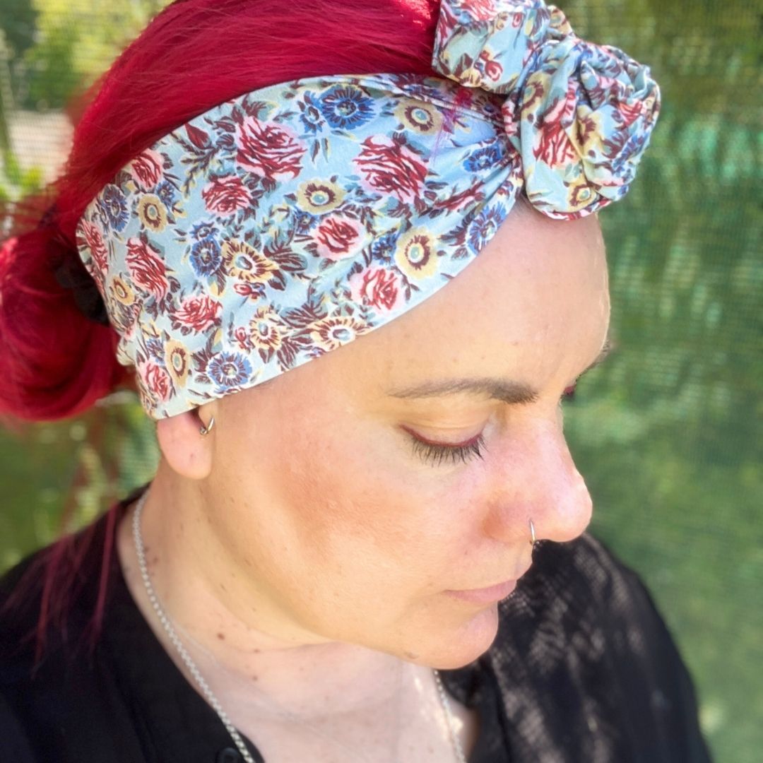 Blue Floral boho wire headwrap handmade in Melbourne