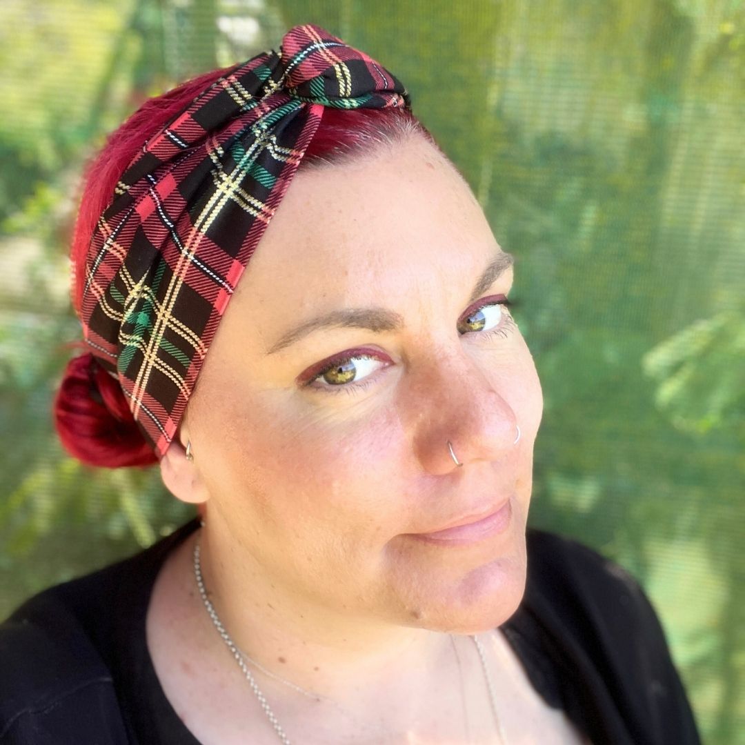 Christmas tartan boho wire headwrap adjustable and handmade in Melbourne