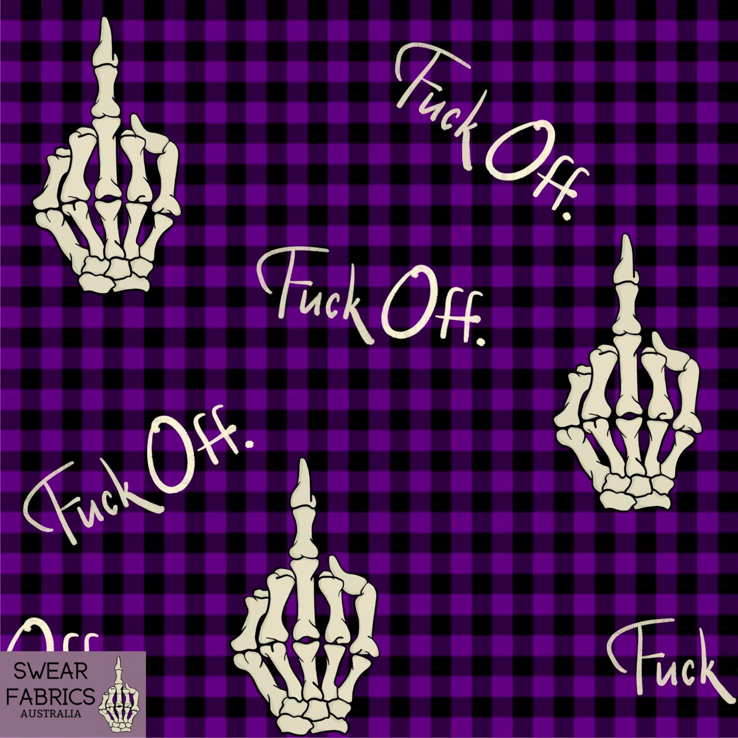 Purple Gingham F Off Skeleton Finger Fabric