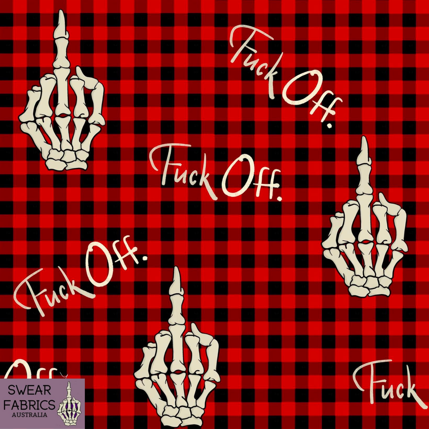 Red Gingham F Off Skeleton Finger Fabric