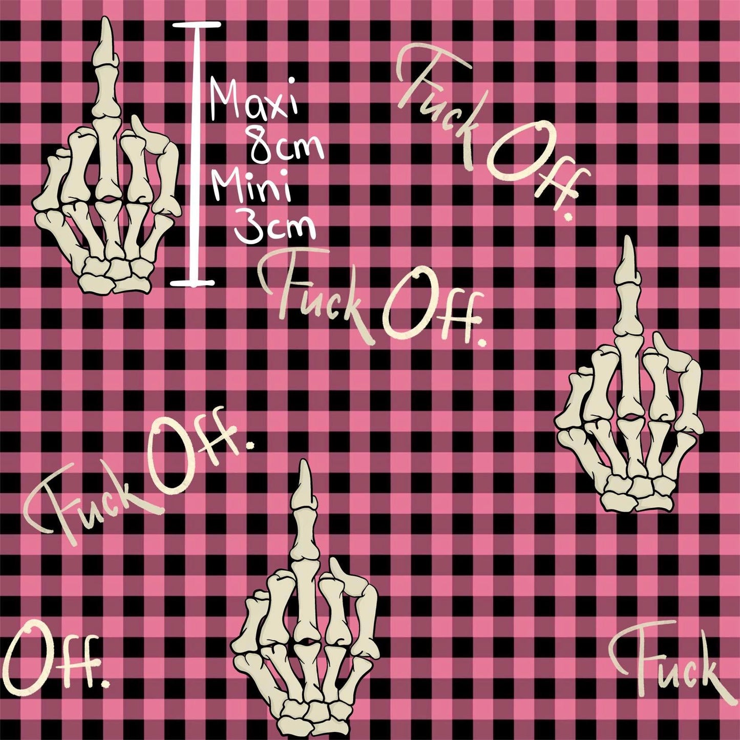 Pink Gingham F Off Skeleton Finger Fabric