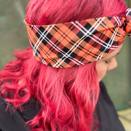 Orange & Red Gingham Halloween Wire Headwrap