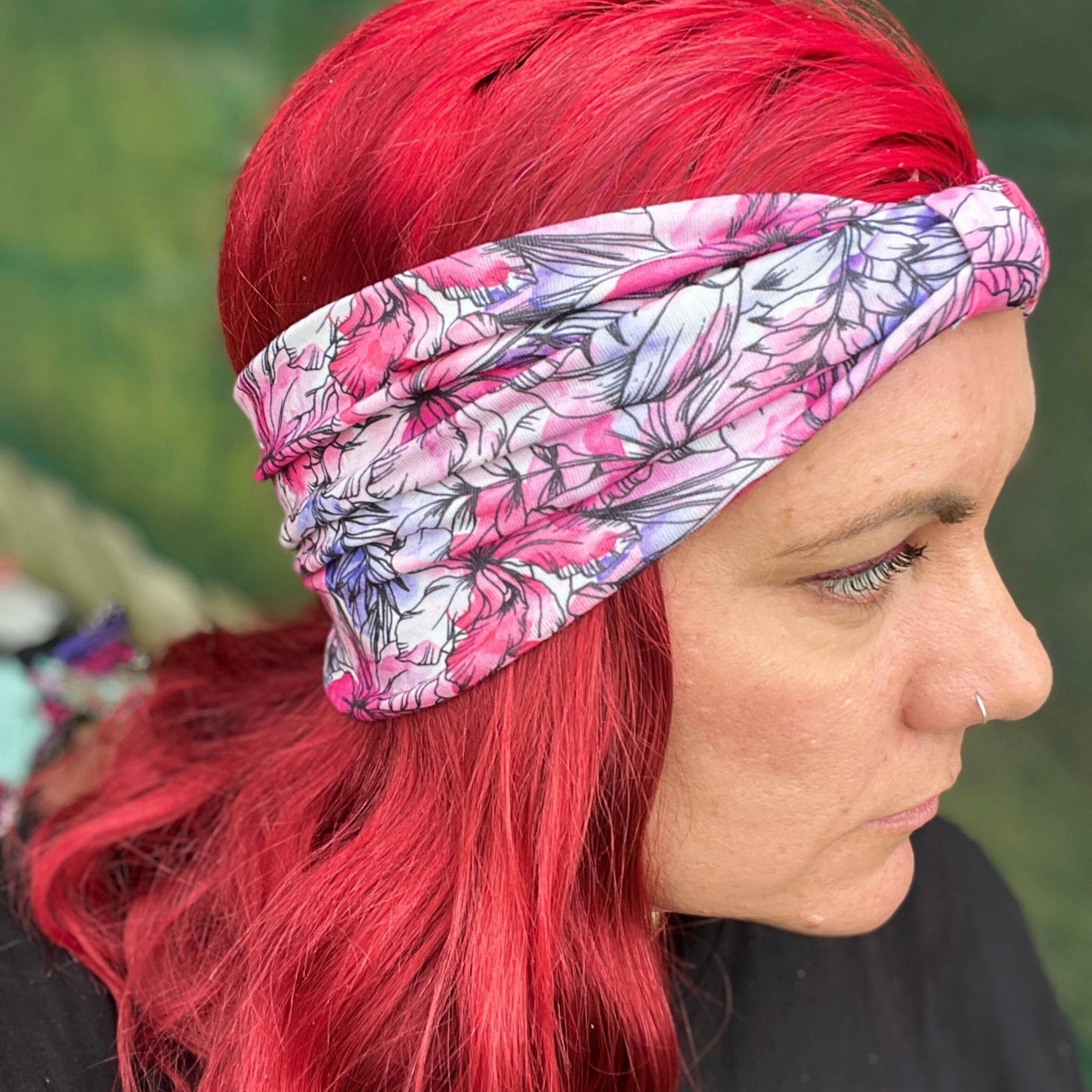 Pink Floral Twist Stretch Headband