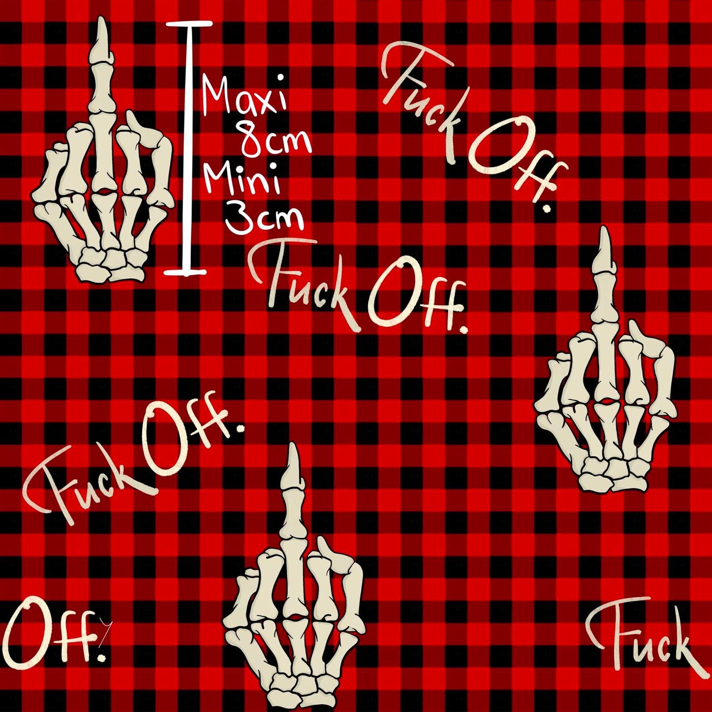 Red Gingham F Off Skeleton Finger Fabric